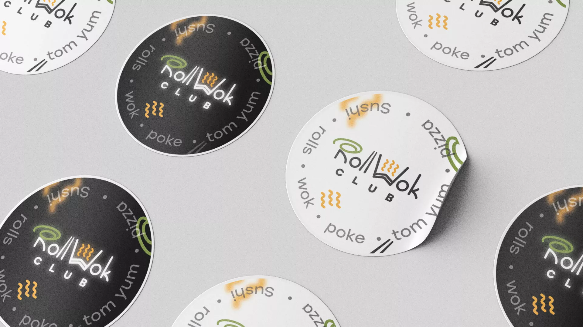 Разработка наклеек для суши-бара «Roll Wok Club» в Заречном